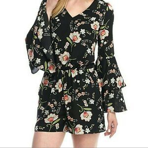 KAARI blue Black Floral Romper NWT
